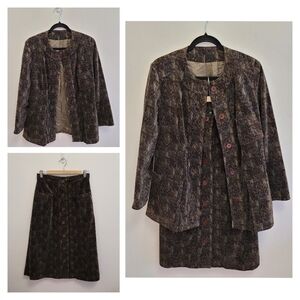 VINTAGE 70s Corduroy Abstract Skirt Suit Set